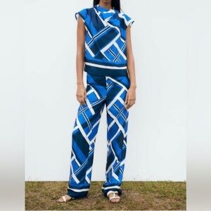 New ! Zara 2 Pc Set Geometric Print Top and Wide Leg Pants XS/S
